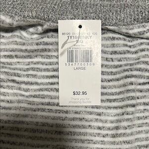 Buckle White and Grey Striped Off-the-Shoulder Sweater